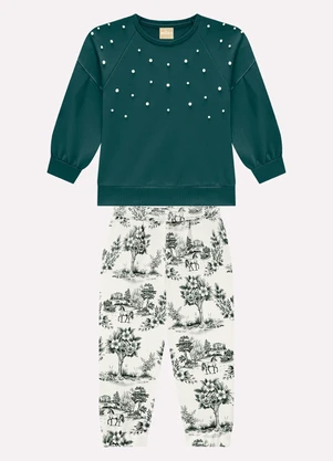 Milon - Conjunto Infantil Menina com Pérolas Verde - MILON