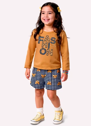 Kyly - Conjunto Infantil Menina com Strass Marrom - KYLY