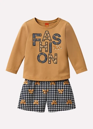 Kyly - Conjunto Infantil Menina com Strass Marrom - KYLY