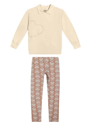 Colorittá - Conjunto Infantil Menina Coração Strass Bege - COLORITTÁ