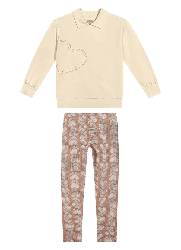 Colorittá - Conjunto Infantil Menina Coração Strass Bege