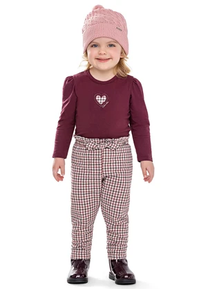 Colorittá - Conjunto Infantil Menina Coração Xadrez Vermelho - COLORITTÁ