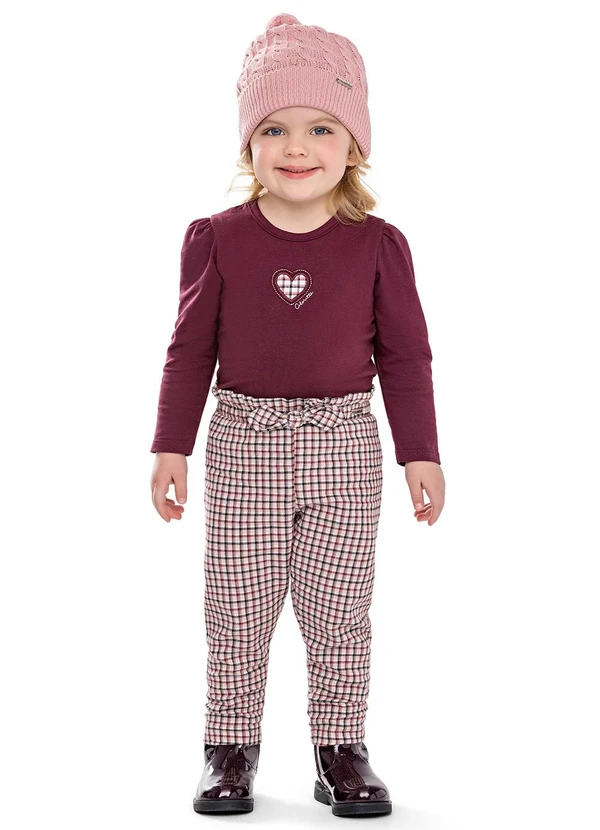 Colorittá - Conjunto Infantil Menina Coração Xadrez Vermelho