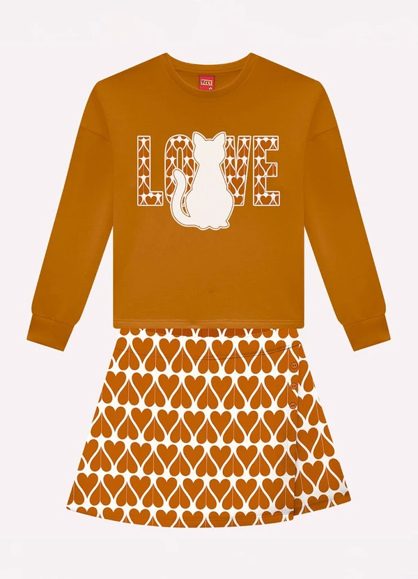 Kyly - Conjunto Infantil Menina Corações Amarelo