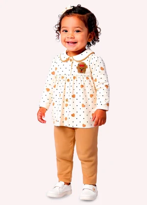 Kyly - Conjunto Infantil Menina Corações Bege - KYLY
