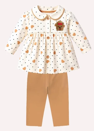 Kyly - Conjunto Infantil Menina Corações Bege - KYLY