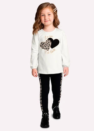 Milon - Conjunto Infantil Menina Corações Branco - MILON