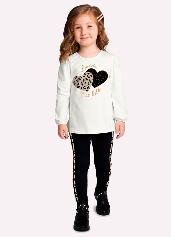 Milon - Conjunto Infantil Menina Corações Branco