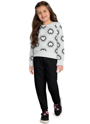 Kyly - Conjunto Infantil Menina Corações Cinza - KYLY