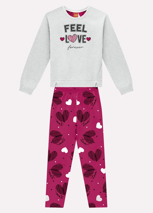 Kyly - Conjunto Infantil Menina Corações Cinza