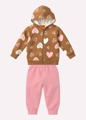 Kyly - Conjunto Infantil Menina Corações Marrom - KYLY
