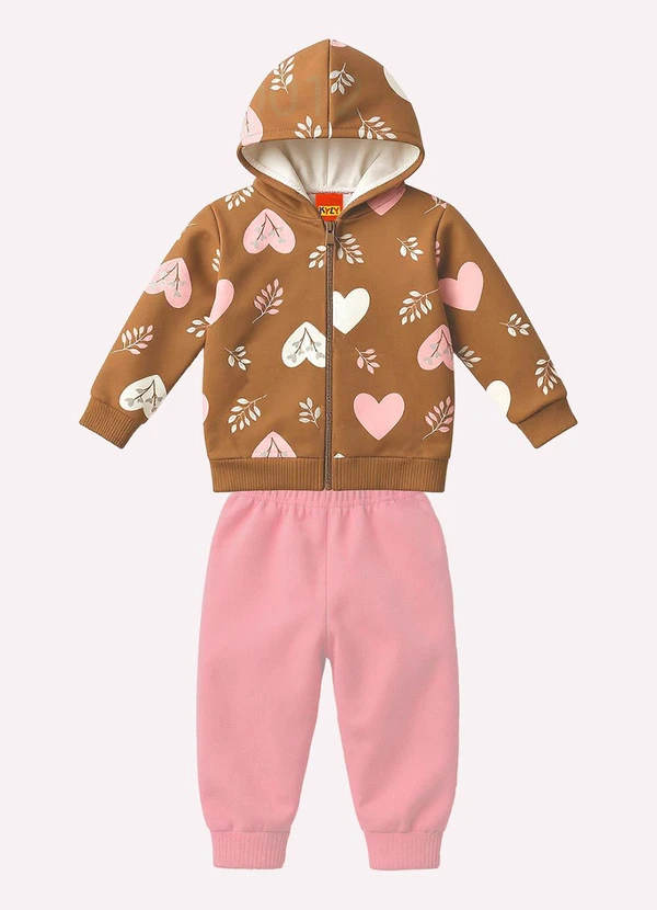 Kyly - Conjunto Infantil Menina Corações Marrom
