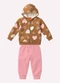 Kyly - Conjunto Infantil Menina Corações Rosa - variação: Marrom