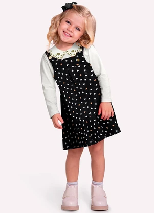 Milon - Conjunto Infantil Menina Corações Preto - MILON