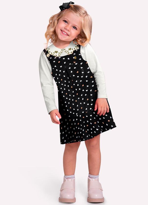 Milon - Conjunto Infantil Menina Corações Preto