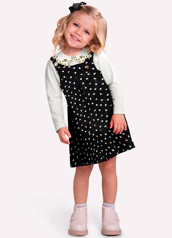 Milon - Conjunto Infantil Menina Corações Preto
