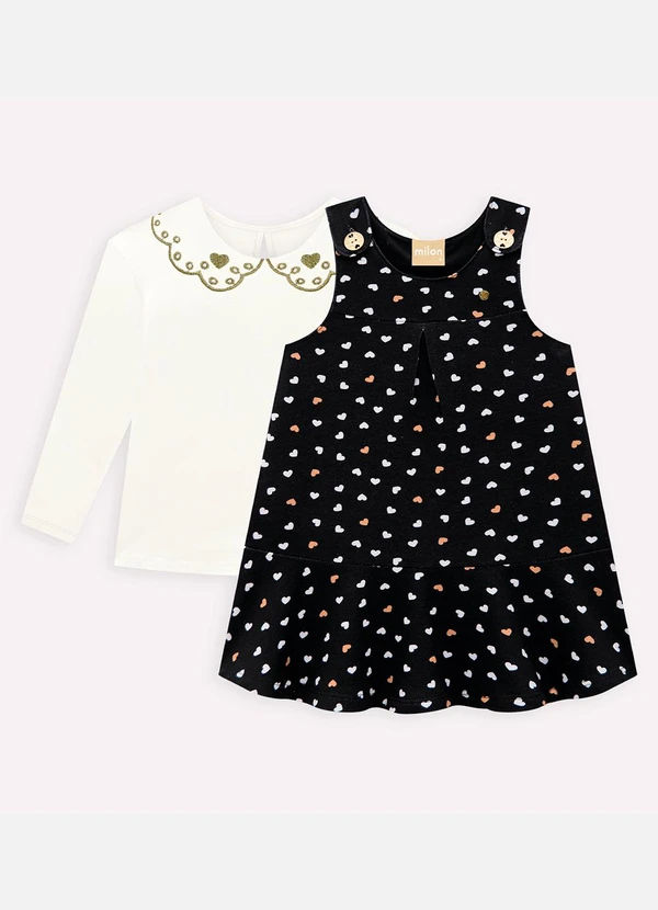 Milon - Conjunto Infantil Menina Corações Preto 2