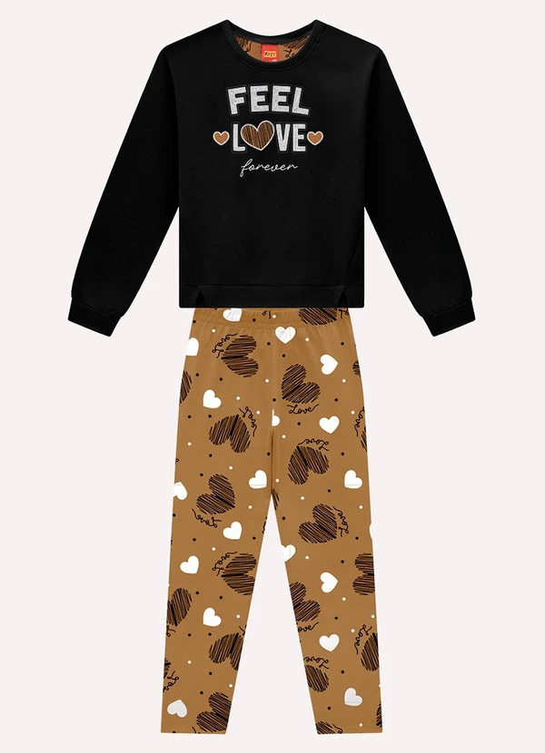 Kyly - Conjunto Infantil Menina Corações Preto