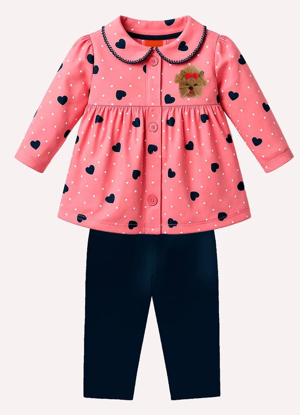 Kyly - Conjunto Infantil Menina Corações Rosa