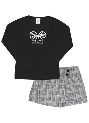 Pulla Bulla - Conjunto Infantil Menina Cotton Leve Preto - PULLA BULLA