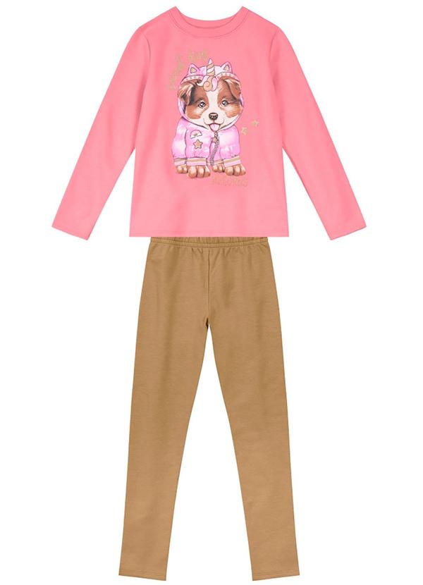 Brandili - Conjunto Infantil Menina de Cachorrinho Rosa