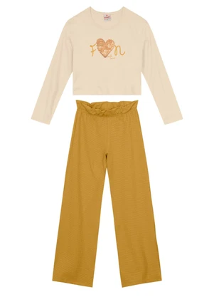 Brandili - Conjunto Infantil Menina de Coração Bege - BRANDILI