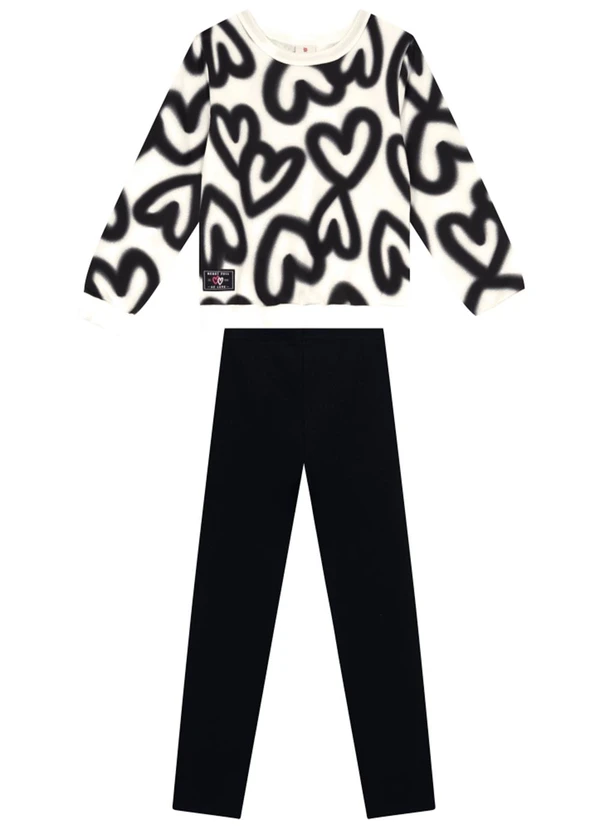 Brandili - Conjunto Infantil Menina de Corações Natural