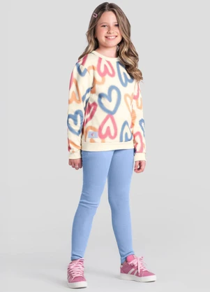Brandili - Conjunto Infantil Menina de Corações Natural - BRANDILI