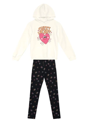 Brandili - Conjunto Infantil Menina de Corações Natural - BRANDILI