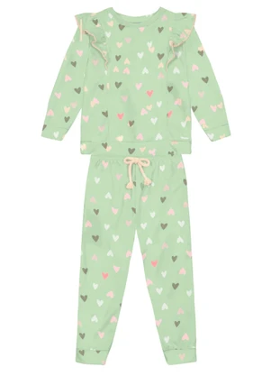 Mundi - Conjunto Infantil Menina de Corações Verde - MUNDI
