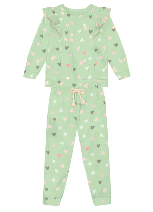 Mundi - Conjunto Infantil Menina de Corações Verde