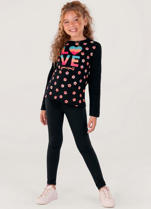 Brandili - Conjunto Infantil Menina de Flores Preto