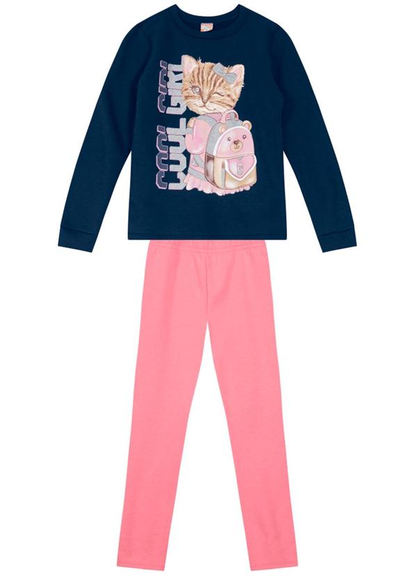 Brandili - Conjunto Infantil Menina de Gatinho Azul