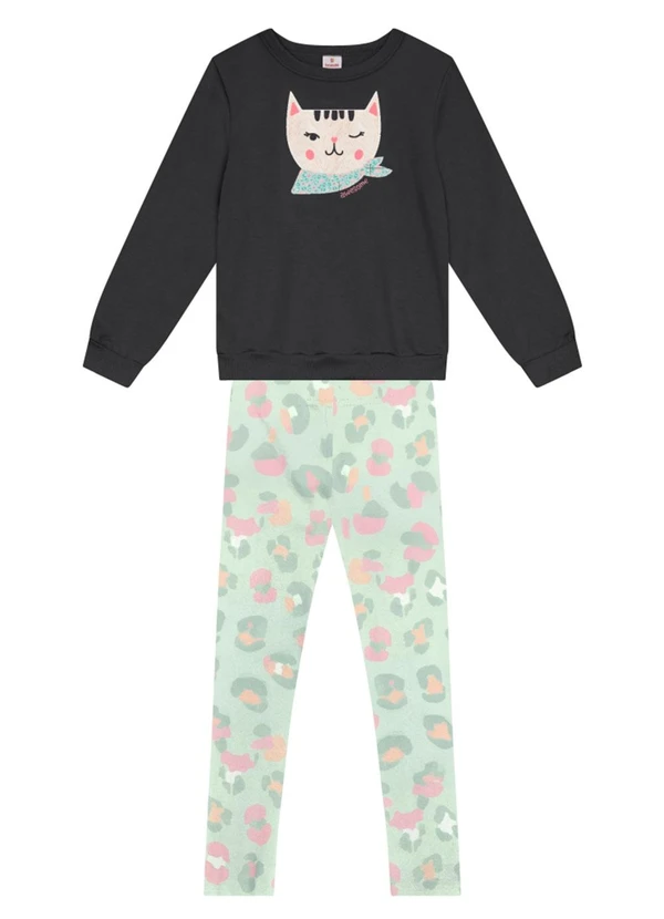 Brandili - Conjunto Infantil Menina de Gatinho Cinza