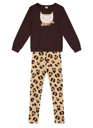 Brandili - Conjunto Infantil Menina de Gatinho Marrom - BRANDILI