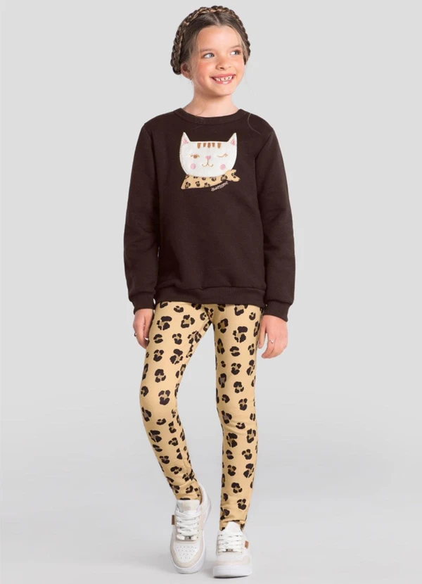 Brandili - Conjunto Infantil Menina de Gatinho Marrom