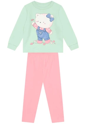 Brandili - Conjunto Infantil Menina de Gatinho Verde - BRANDILI