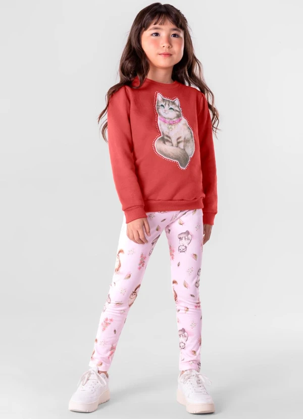 Brandili Mundi - Conjunto Infantil Menina de Gatinho Vermelho