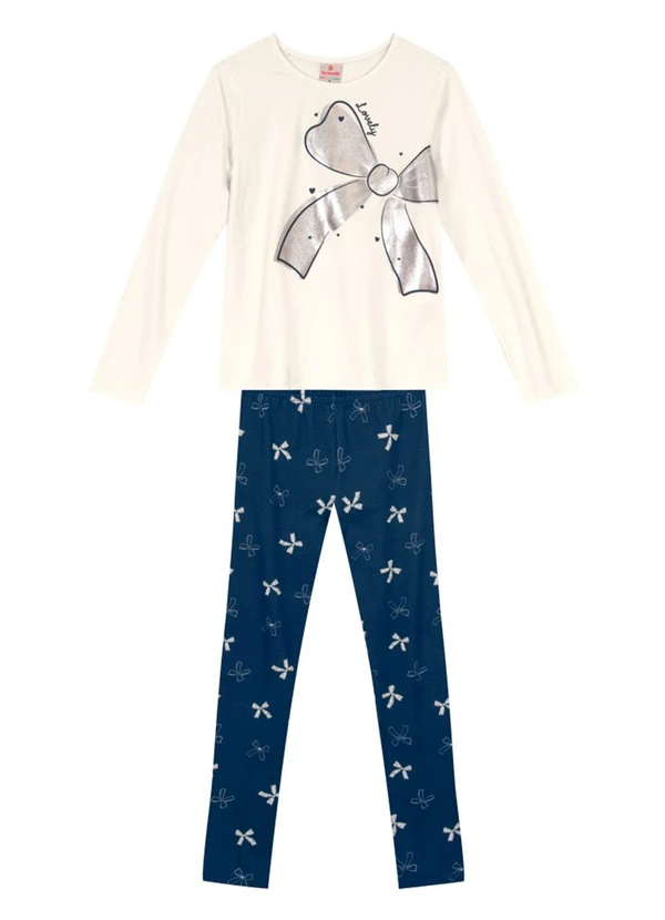 Brandili - Conjunto Infantil Menina de Lacinho Bege