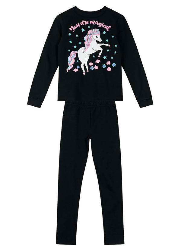 Brandili - Conjunto Infantil Menina de Unicórnio Preto
