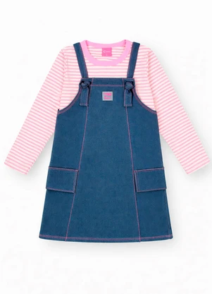 Abrange - Conjunto Infantil Menina Denim Listrado Azul - ABRANGE