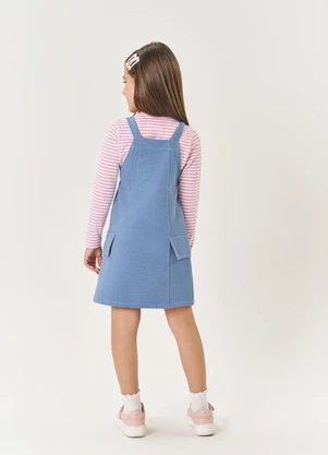 Abrange - Conjunto Infantil Menina Denim Listrado Azul - ABRANGE