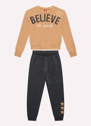 Kyly - Conjunto Infantil Menina em Algodão Marrom - KYLY