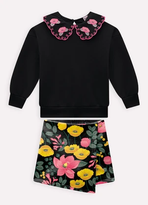 Nanai - Conjunto Infantil Menina em Algodão Preto - NANAI