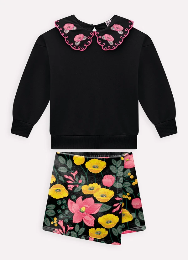 Nanai - Conjunto Infantil Menina em Algodão Preto