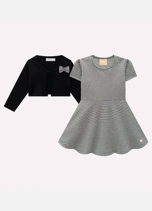 Milon - Conjunto Infantil Menina em Jacquard Preto - MILON