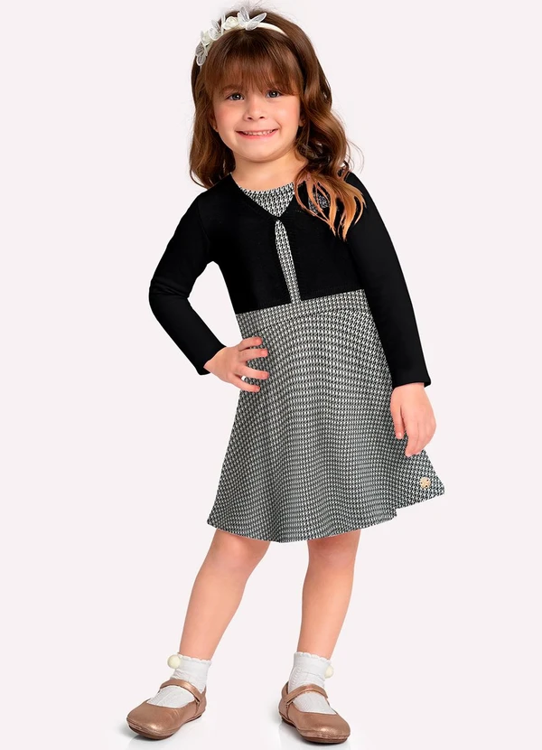 Milon - Conjunto Infantil Menina em Jacquard Preto