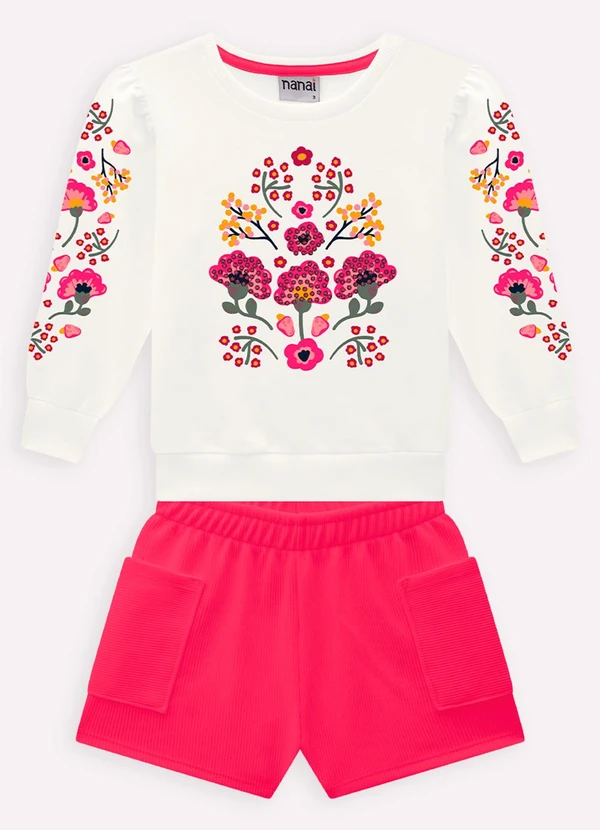 Nanai - Conjunto Infantil Menina em Moletinho Off White