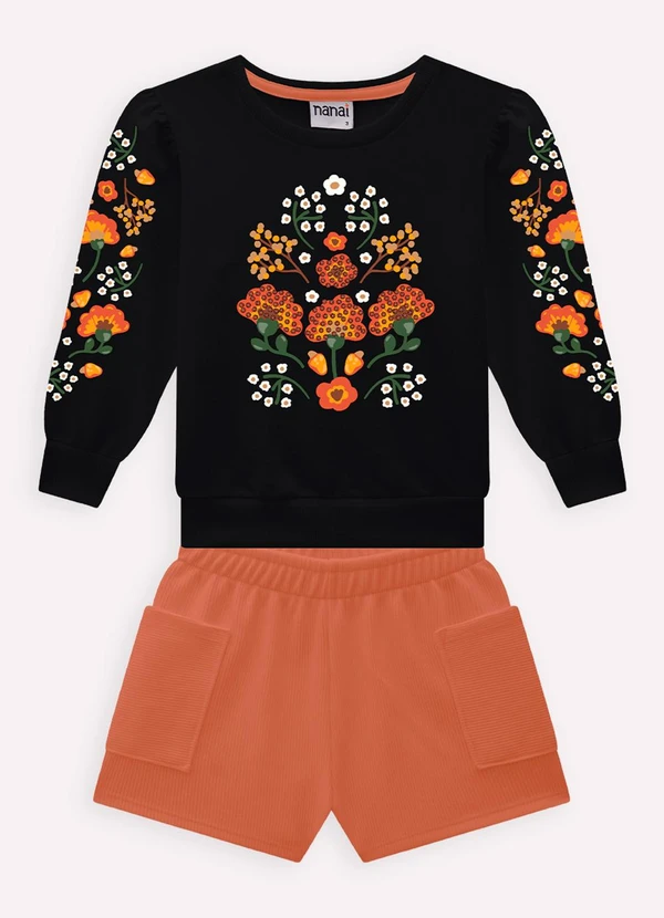 Nanai - Conjunto Infantil Menina em Moletinho Preto 2