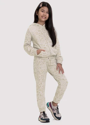 Alakazoo - Conjunto Infantil Menina em Moletom Animal Print Off White - ALAKAZOO